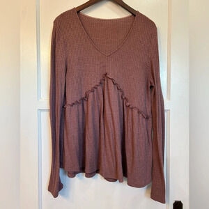 Boutique Peplum Waffle Knit Shirt Mauve
